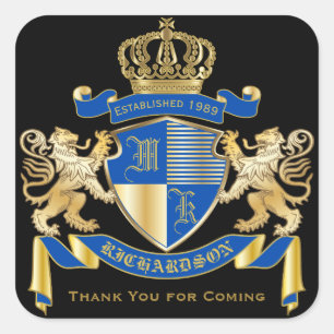 Adesivo Quadrado Obrigado emblema dourado do leão da brasão do