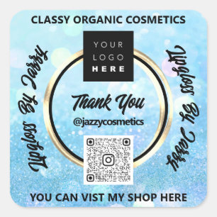 Adesivo Quadrado Obrigado Empresa Código QR Logotipo Blue Spark Gli