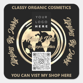 Adesivo Quadrado Obrigado Empresa Código QR Logotipo do Mundo Mapa 