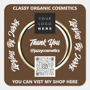 Adesivo Quadrado Obrigado Empresa Código QR Logotipo Dourado