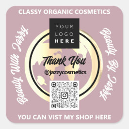 Adesivo Quadrado Obrigado Empresa Código QR Logotipo Dourado MAP Gl