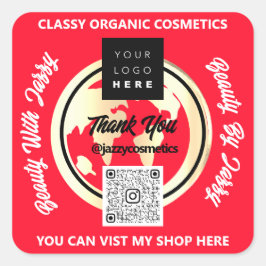 Adesivo Quadrado Obrigado Empresa Código QR Logotipo Dourado MAP Ve