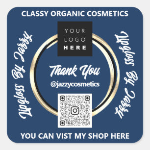 Adesivo Quadrado Obrigado Empresa Código QR Logotipo Dourado Marinh