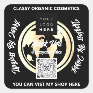 Adesivo Quadrado Obrigado Empresa Código QR Logotipo Dourado Preto