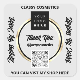 Adesivo Quadrado Obrigado Empresa Código QR Logotipo Ouro Círculo C