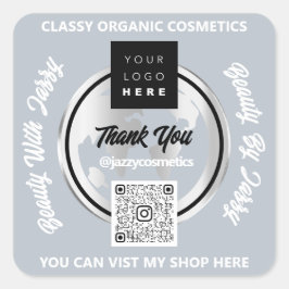 Adesivo Quadrado Obrigado Empresa Logotipo QR Código Silver MAP Glo