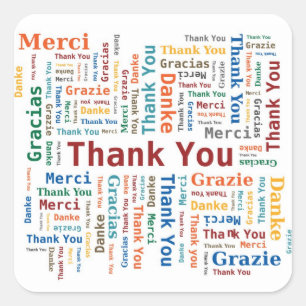 Adesivo Quadrado Obrigado exprimir a nuvem em 5 línguas