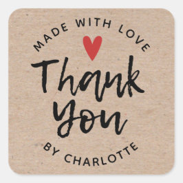 Adesivo Quadrado Obrigado, Feita À Mão Com O Amor Rustic Kraft Clas