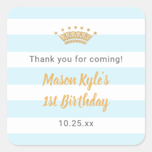 Adesivo Quadrado Obrigado festa de aniversário Dourada azul