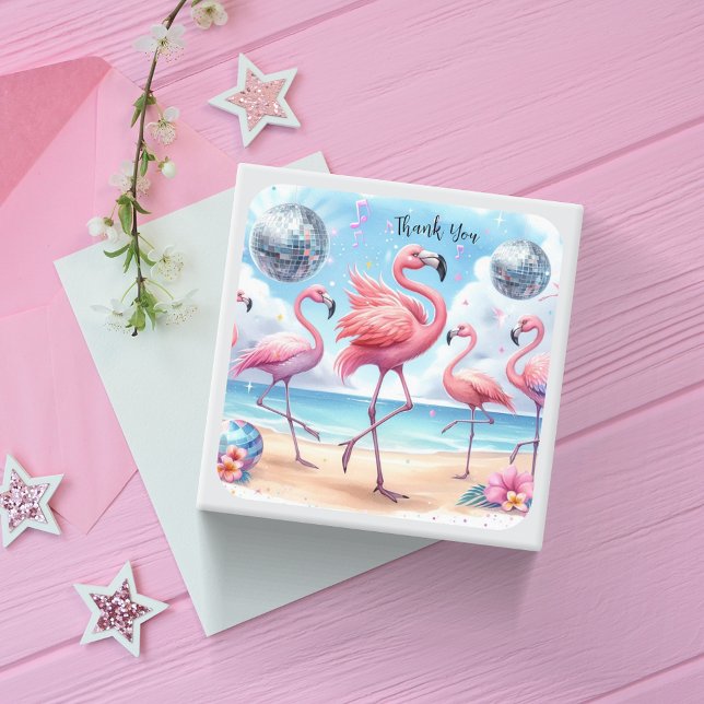 Adesivo Quadrado Obrigado Festa Flamingo Beach (Criador carregado)