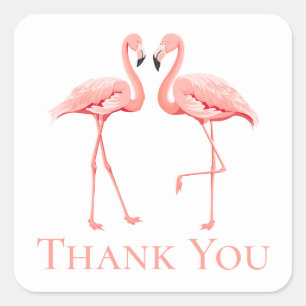 Adesivo Quadrado Obrigado Flamingo Rosa Casamento Tropical Praia