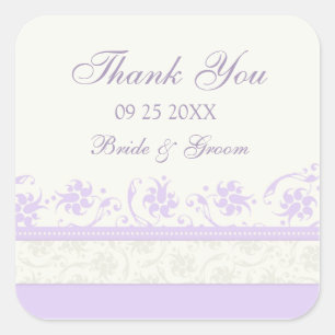 Adesivo Quadrado Obrigado floral de creme roxo você Tag do favor d