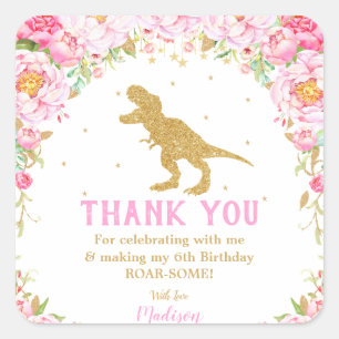 Adesivo Quadrado Obrigado floral do dinossauro você favorece a