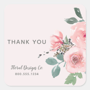 Adesivo Quadrado Obrigado Floral Rosa Chic Negócios Corporativos