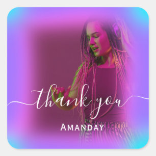 Adesivo Quadrado Obrigado Foto Neon Pink Holograph Singer Music Gir