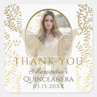 Adesivo Quadrado Obrigado, Foto Quinceanera Dourado