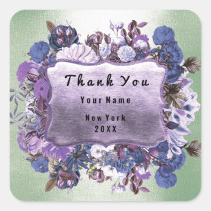 Adesivo Quadrado Obrigado Frame Rosa Floral Roxo Mint 