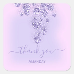 Adesivo Quadrado Obrigado Glitter Noiva Doce 16º Rosa Roxo Glam
