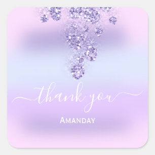 Adesivo Quadrado Obrigado Glitter Noiva Doze Anos Rosa Roxo Verão