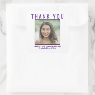Adesivo Quadrado Obrigado Graduação Foto Personalizada Preta Púr