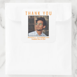 Adesivo Quadrado Obrigado Graduação Laranja Foto Personalizada Pr