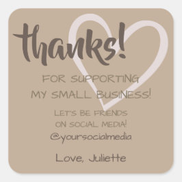 Adesivo Quadrado Obrigado Heart Labels Social Media Natural Brown