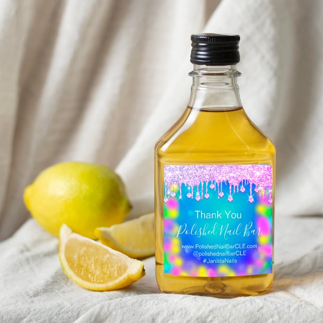 Adesivo Quadrado Obrigado Holográfico Unhas de Dissipação de Diaman (Holograph Thank Diamond Drip Nails Hot Pink Blue Square Sticker)