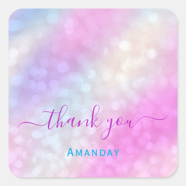 Adesivo Quadrado Obrigado Holographic Makeup Swweet 16º (Frente)