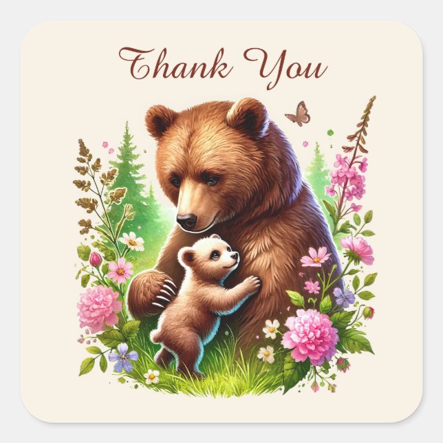 Adesivo Quadrado obrigado, mamãe urso bebê (Frente)
