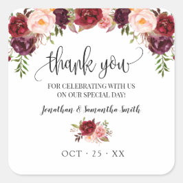 Adesivo Quadrado Obrigado Marsala floral Boho Chic Casado
