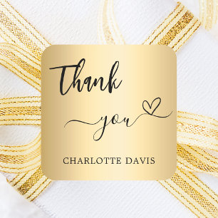 Adesivo Quadrado Obrigado, meu nome de ouro.