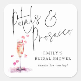 Adesivo Quadrado Obrigado Modern Script Petals Prosecco Chá de Noiv