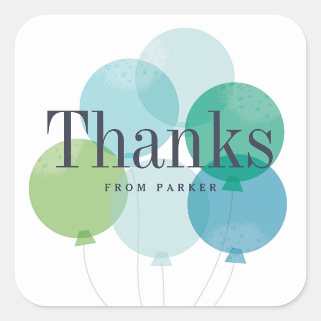 Adesivo Quadrado Obrigado moderno de bexiga de balões (Frente)