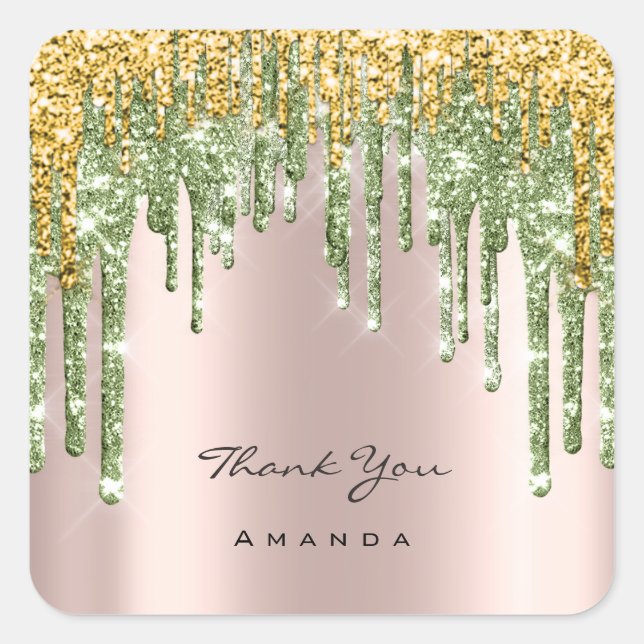 Adesivo Quadrado Obrigado Nome 16ª Casa Rosa de Brida Glitter Mint  (Frente)