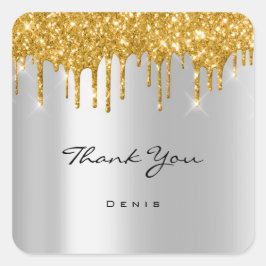 Adesivo Quadrado Obrigado Nome 16º Chá de panela Dourado Prata