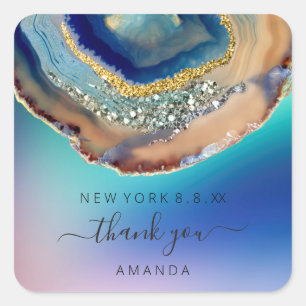 Adesivo Quadrado Obrigado Nome 16º Marinho Azul De Casamento De No