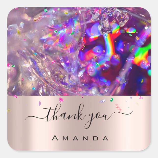 Adesivo Quadrado Obrigado Nome 16º Rosa Roxo Roxo Arco-Íris (Frente)