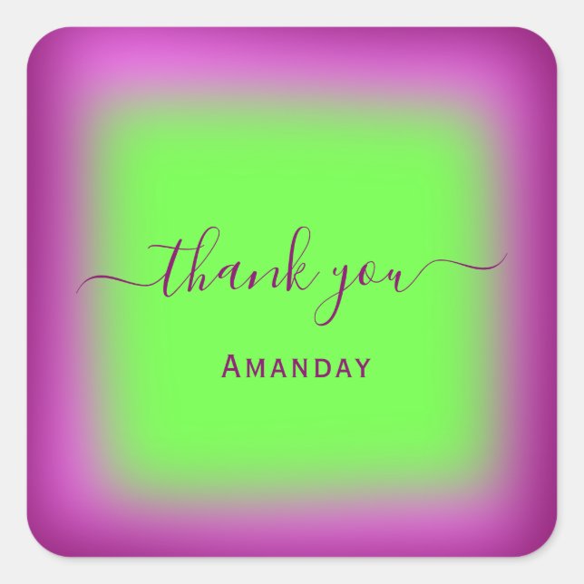 Adesivo Quadrado Obrigado Nome Baga Verde Fluorescente Sweet16th (Frente)