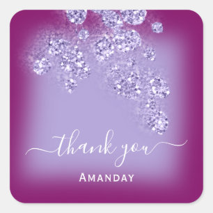 Adesivo Quadrado Obrigado Nome Brilho Noiva Doce 16º Violeta Cereja