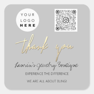 Adesivo Quadrado Obrigado Nome comercial Logotipo QrCode Compro onl