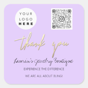 Adesivo Quadrado Obrigado Nome da empresa Logotipo Qr Código online