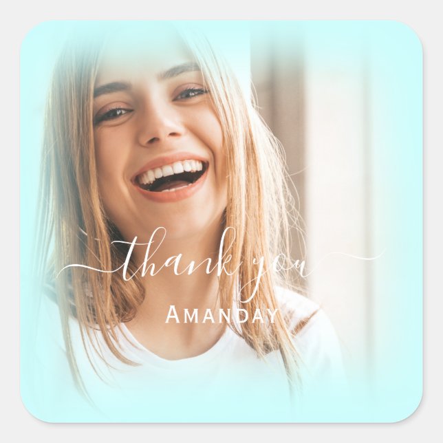Adesivo Quadrado Obrigado Nome Foto BLUE PASTEL Noiva Sweet16 (Frente)