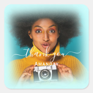 Adesivo Quadrado Obrigado Nome Foto QUADRO AZUL Noiva Sweet16