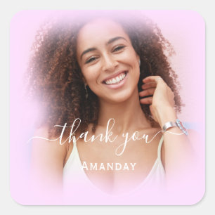 Adesivo Quadrado Obrigado Nome Foto Rosa Graduada Noiva Sweet16