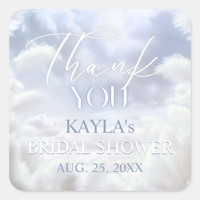 Adesivo Quadrado Obrigado Nove Nuvens Pampas Chá de Noiva (Frente)