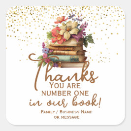 Adesivo Quadrado Obrigado Número Um no nosso Livro