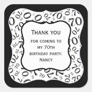 Adesivo Quadrado Obrigado: Padrão de número 70 preto/branco - Sup