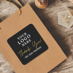Adesivo Quadrado Obrigado pela Compra Logotipo Personalizado Preto