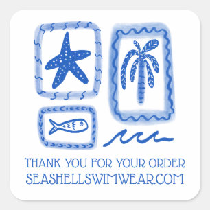 Adesivo Quadrado OBRIGADO PELA ENCOMENDA Cute Beach Sea PERSONALIZA
