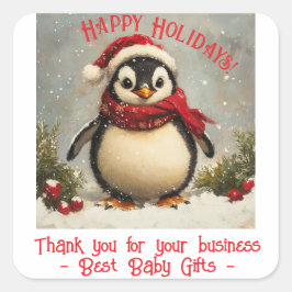 Adesivo Quadrado Obrigado Pela Sua Empresa, Pinguim De Natal